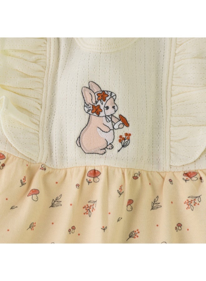 Elegant Kids Girls Yellow Bunny Print Cotton Romper - Image 4